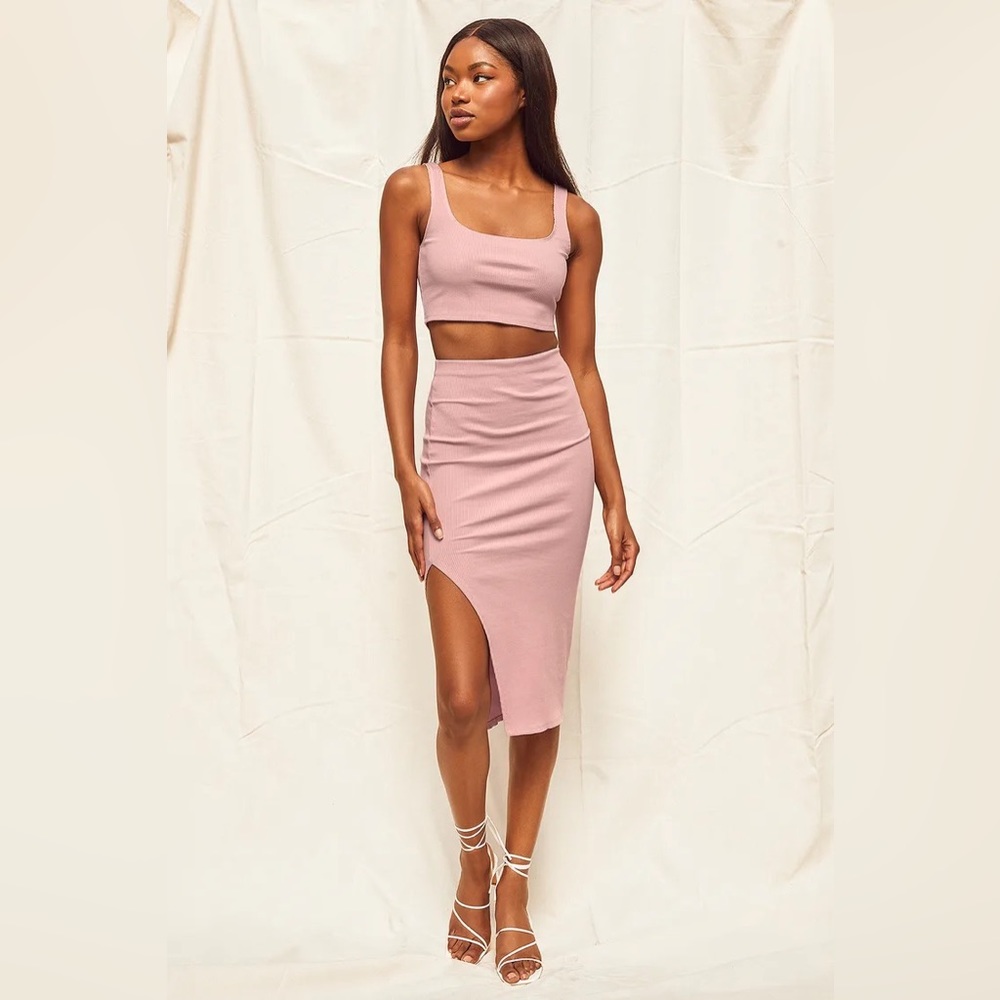 Lulu’s Set For Life Blush Pink Ribbed Bodycon Two-Piece Set